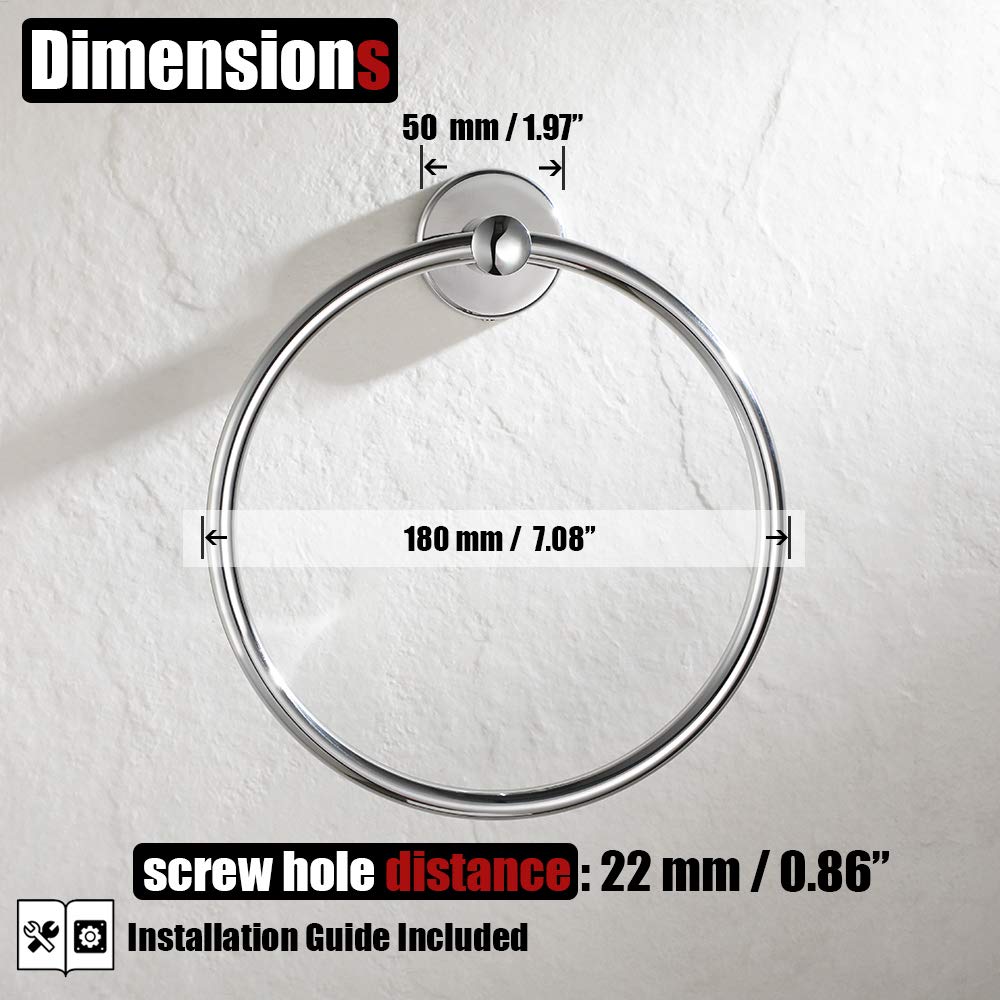 JQK Chrome Towel Ring  304 Stainless Steel Hand Towel Holder for Bathroom  Polished Finish Wall Mount  TR130-CH