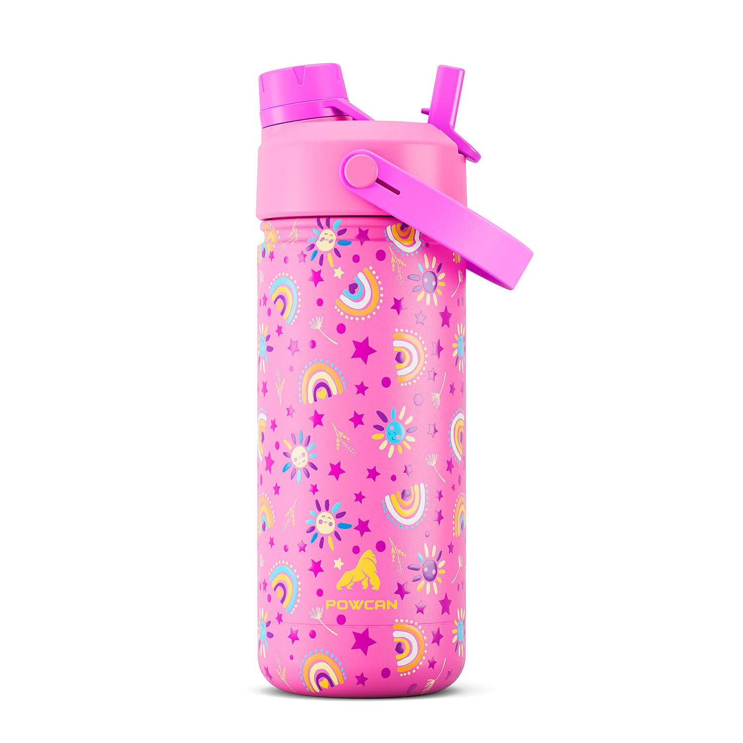 18 oz Kids Insulated Water Bottle: BPA-Free, Easy Clean, Keep Cold 24H, Leakproof, Stainless Steel Cup, Unique Patterns, Dual-Fu