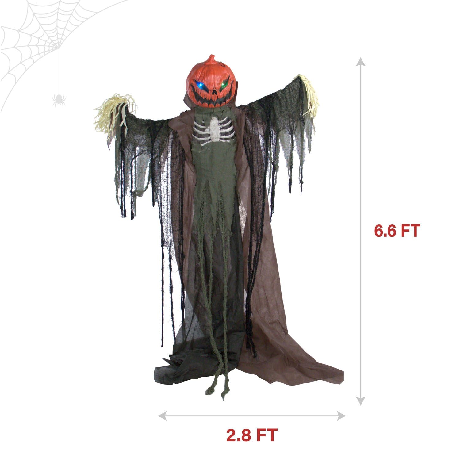 Haunted Hill Farm Life-Size Poseable Pumpkin Scarecrow, Halloween Animatronic with Touch Activated Lights and Sound, Scary Frigh
