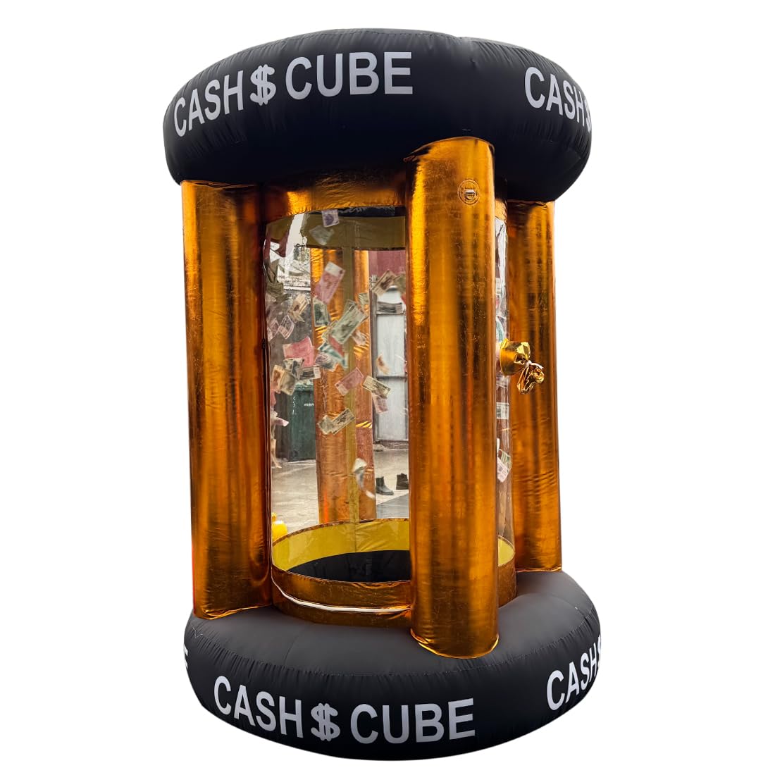 Gold Inflatable Cash Cube Booth Inflatable Cube Cash Grab Machine Fast Money Booth Money Grab Machine with 2 Blowers for Promoti