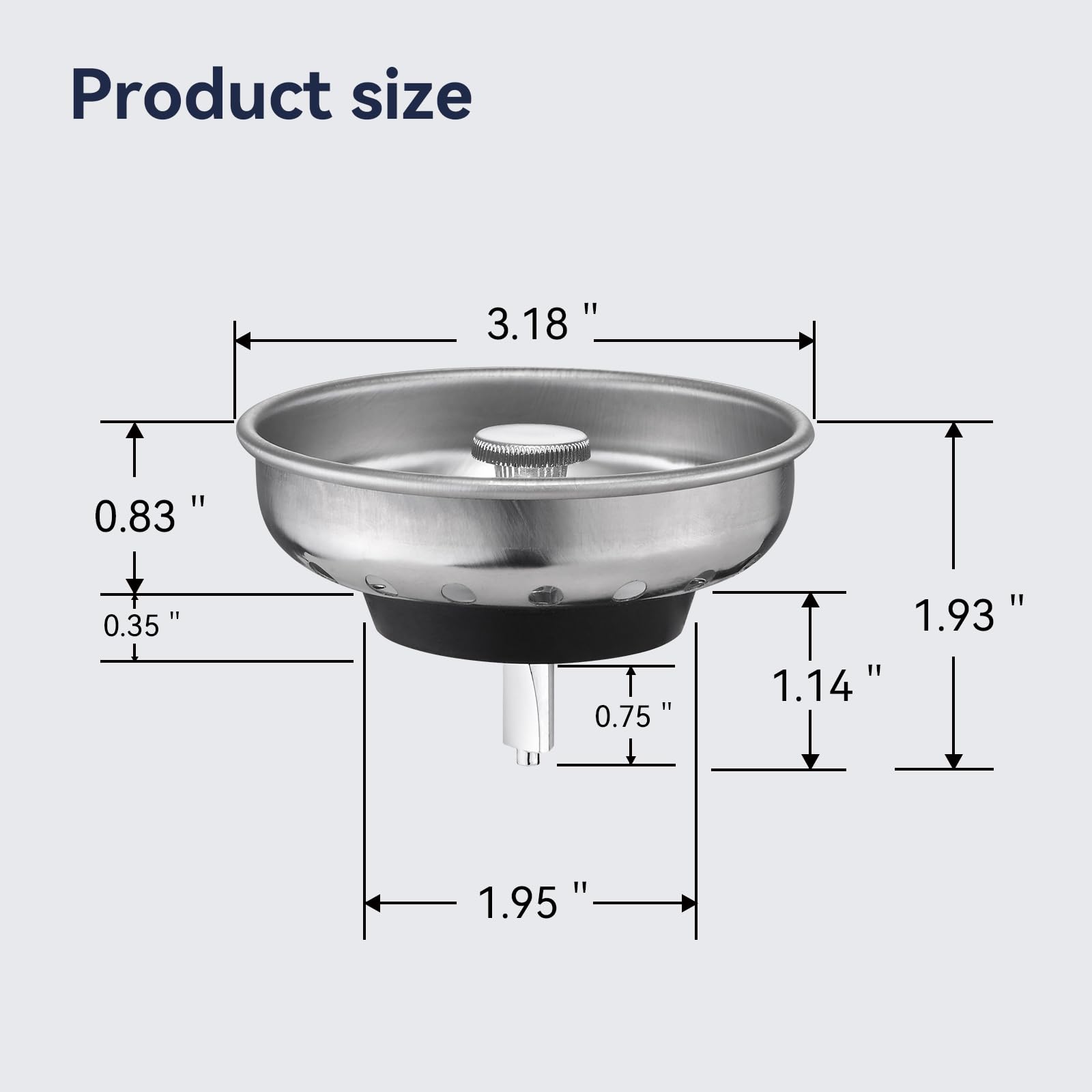 Adkadi 2 Pack Kitchen Sink Strainer And Stopper Combo - Stainless Steel Basket With Plastic Knob And Rubber Stopper Bottom, Fits