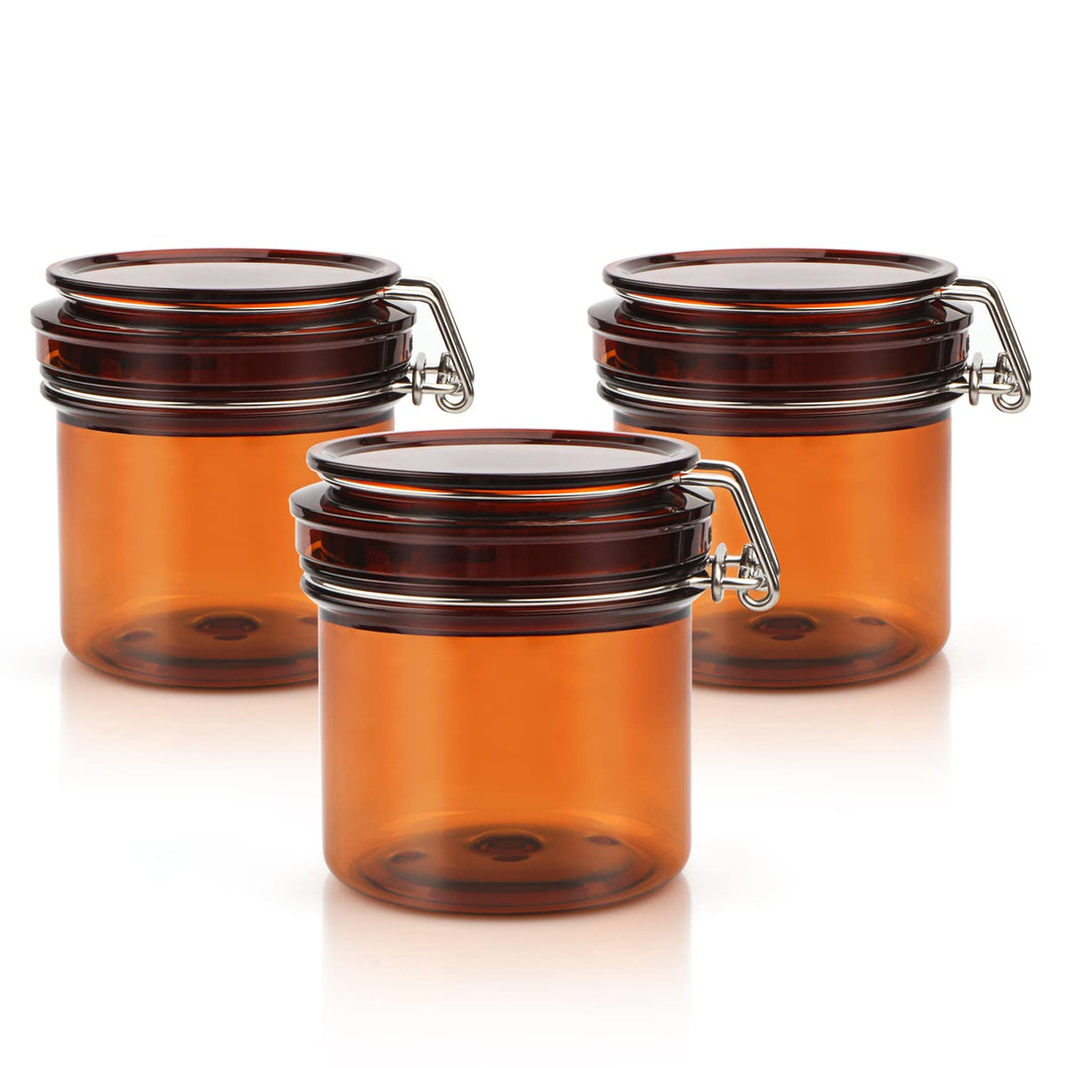 3 Pack 220Ml Amber Storage Jar Plastic Sealed Container Wide Mouth Refillable Bottle Pot With Rotating Buckle Airtight Lid For F