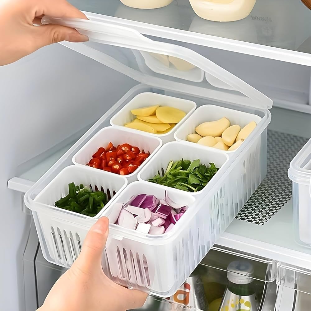 Kesi Ornaments Fridge Storage Box Refrigerator Organizer Container For Fruits Vegetables Snacks And Kitchen Storage | Clear Mult