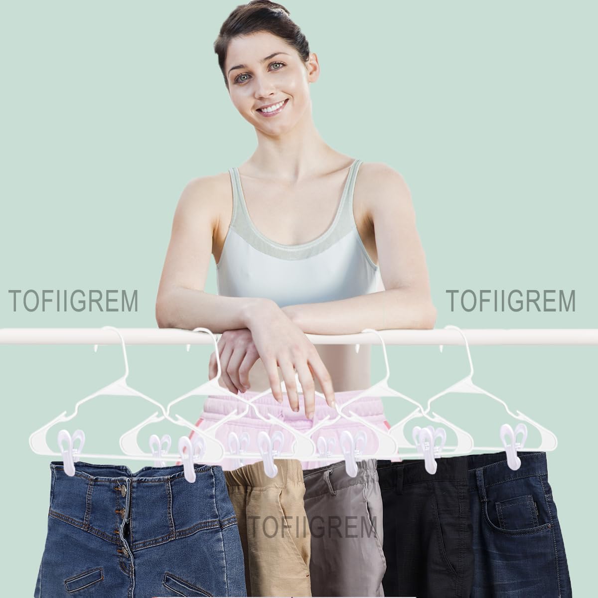 Tofiigrem White Hanger Clips For Plastic Hangers 60 Pack, Multi-Purpose Plastic Clips Easily Add On Clothes Skirt Hangers, Stron