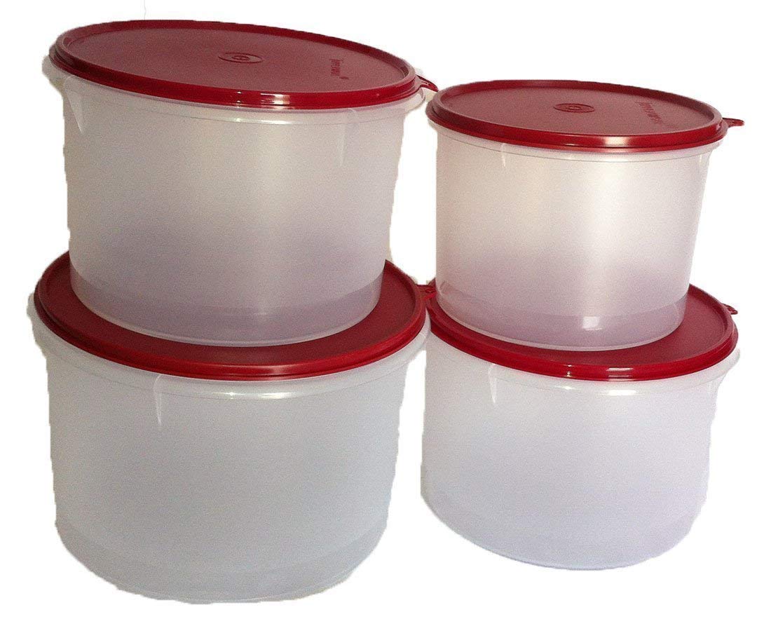 Tupperware Plastic Super Storer Set, Large 1 Pc(5 Lt),Medium 2 Pcs(3 Lt) ,Small 1 Pc(2.5 Lt)  Red