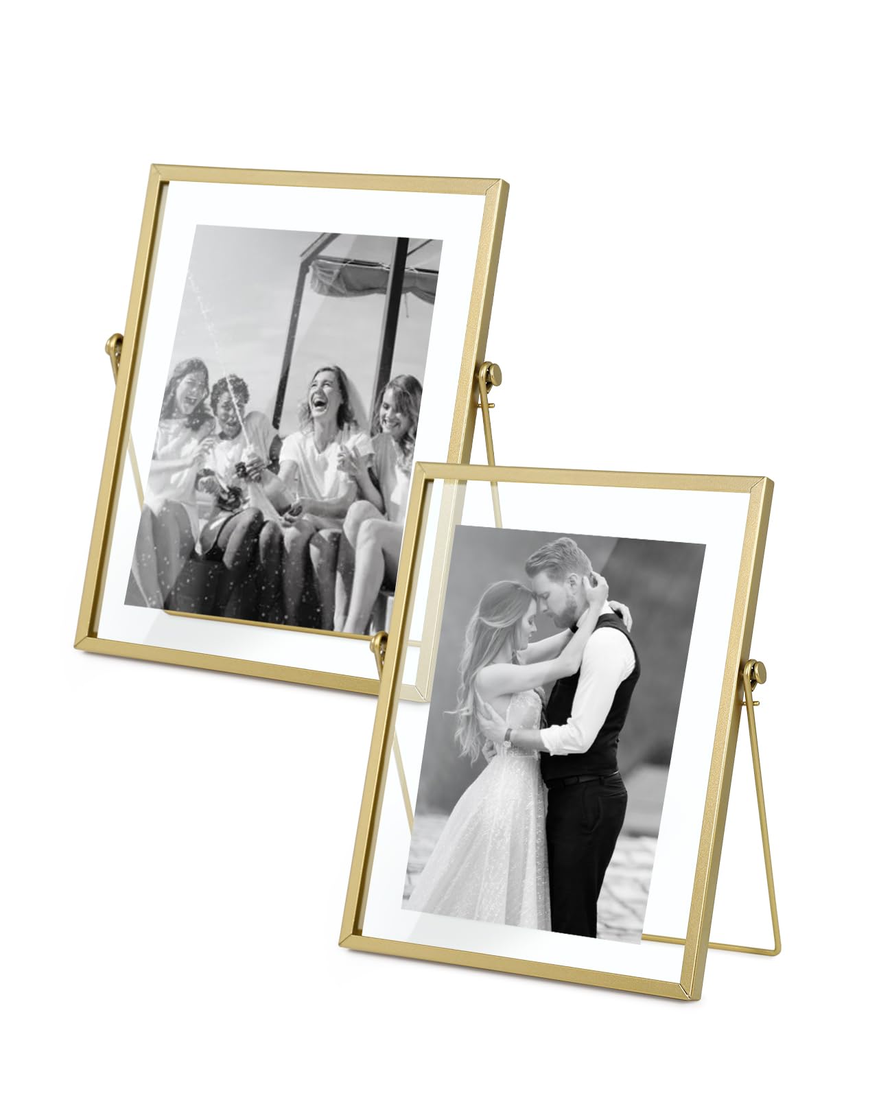 AceList Picture Frame Set of 2 for 8x10 Picture - Gold Metal Floating Photo Frame with Glass Cover - 10x12 Frame Gold Picture Fr