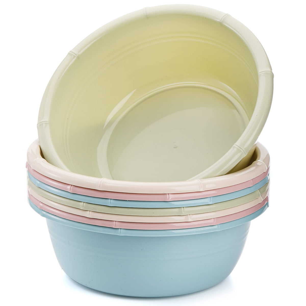 Peohud 8 Pack Plastic Wash Basin, 5 Quart Stackable Camping Dish Pan, Round Vegetable Fruit Wash Pan Dish Tub For Home Kitchen O