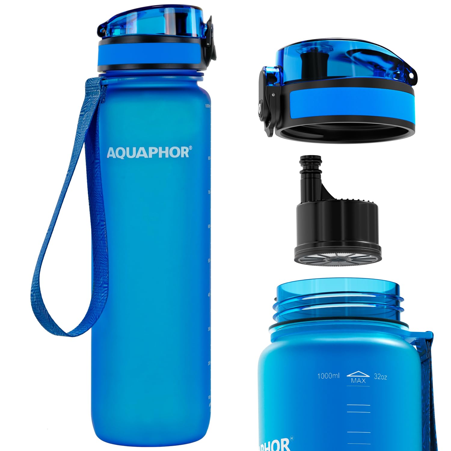 Nakii Filtered Water Bottle, Leakproof, BPAFree, Motivational Markings, Travel, Everyday Use. 40Gallon Filter, Replaces 300 Pl