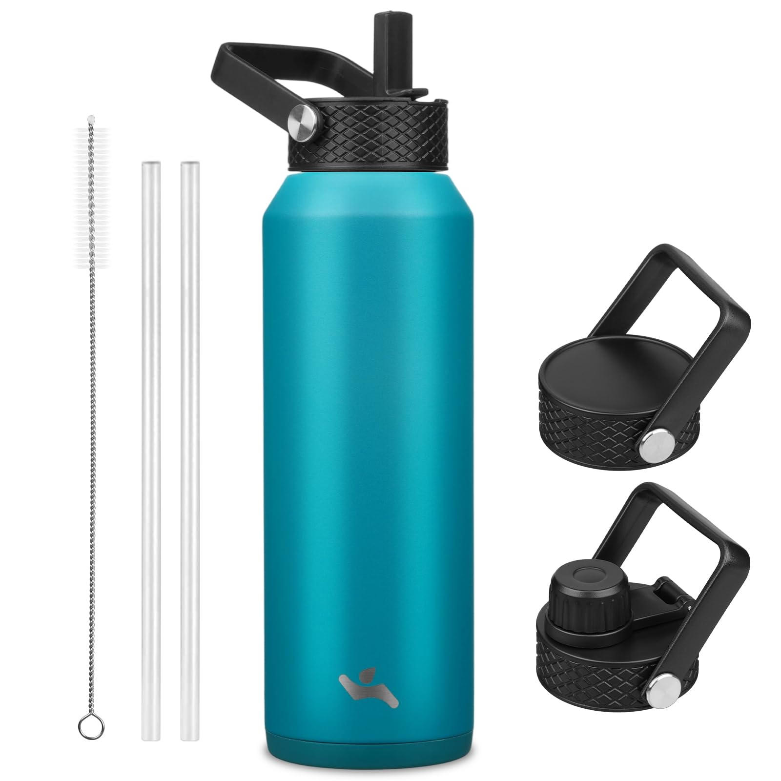 40oz Insulated Stainless Steel Water Bottle with 3 Lids, Leakproof BPA-Free Bottle with Straw Lid, Sip Lid and Flex Cap for Gym,