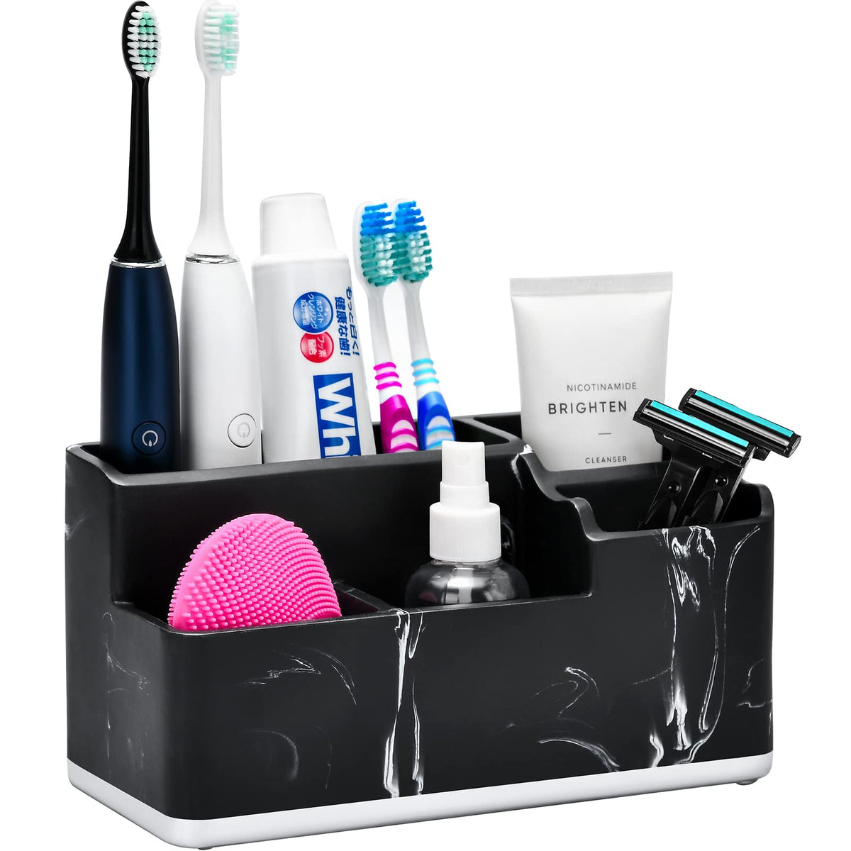 Vitviti Toothbrush Holders For Bathroom, Bathroom Organizer Countertop, 5 Compartment Bathroom Accessories Storage For Toothpast