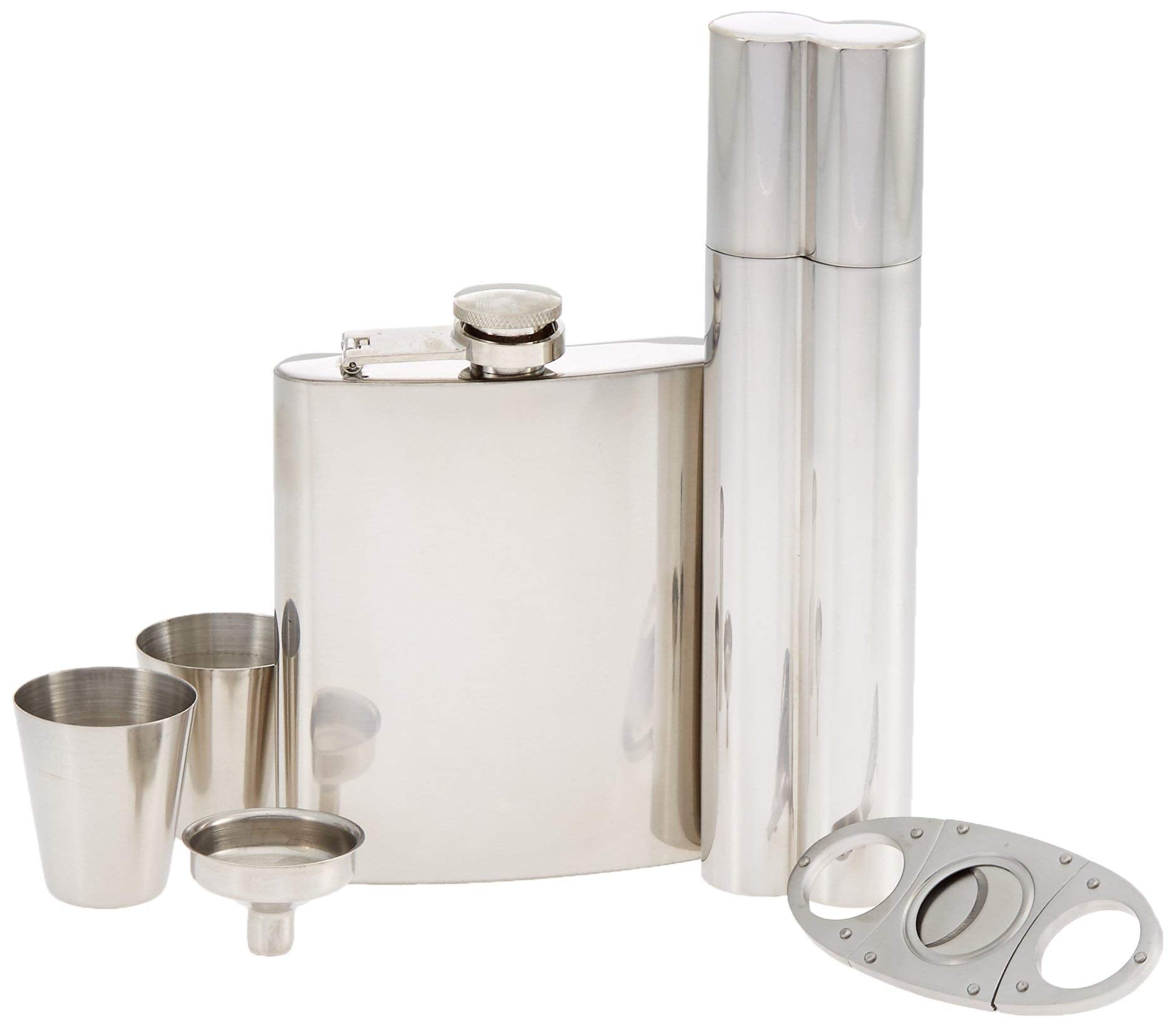 Stainless 5piece Flask & Cigar Set by Gorham