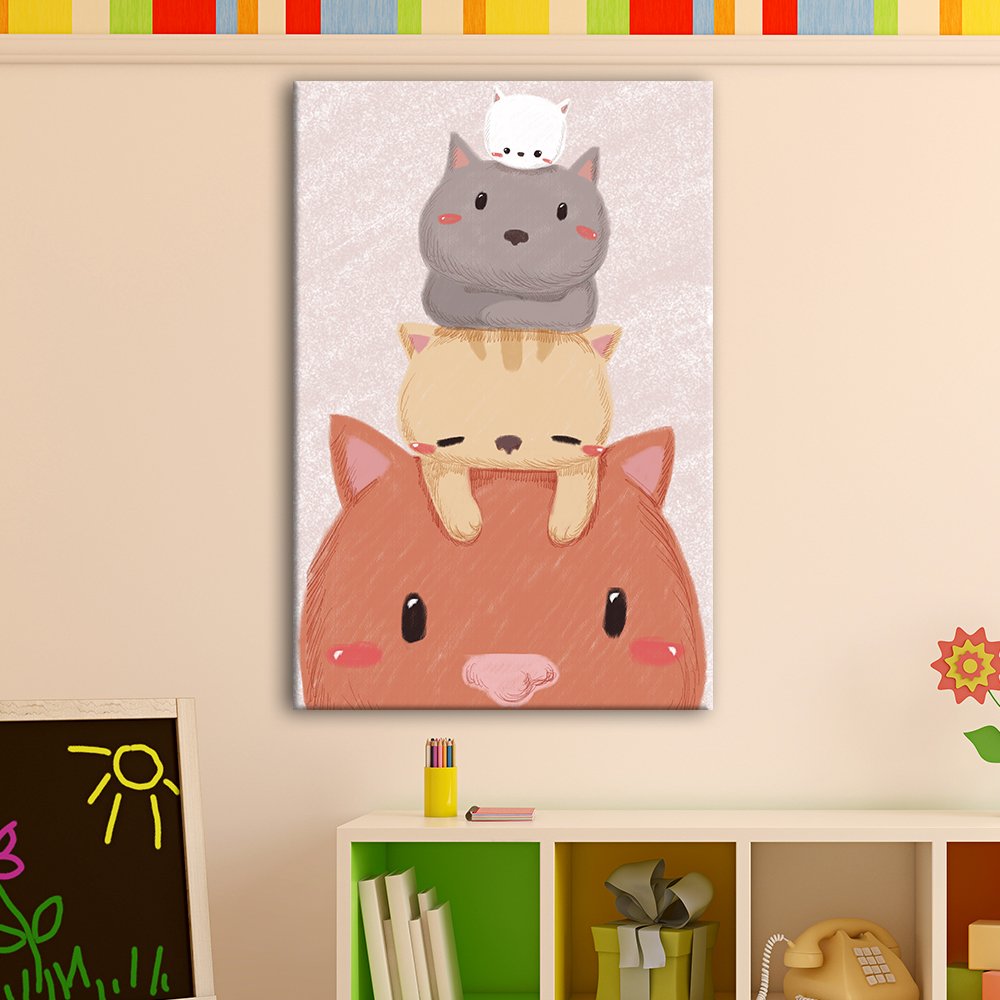 Wall26 Cute Cartoon Animals Canvas Wall Art - Stack Of Cute Kitty Cats - Giclee Print Gallery Wrap Kid'S Room Wall Art | Ready T