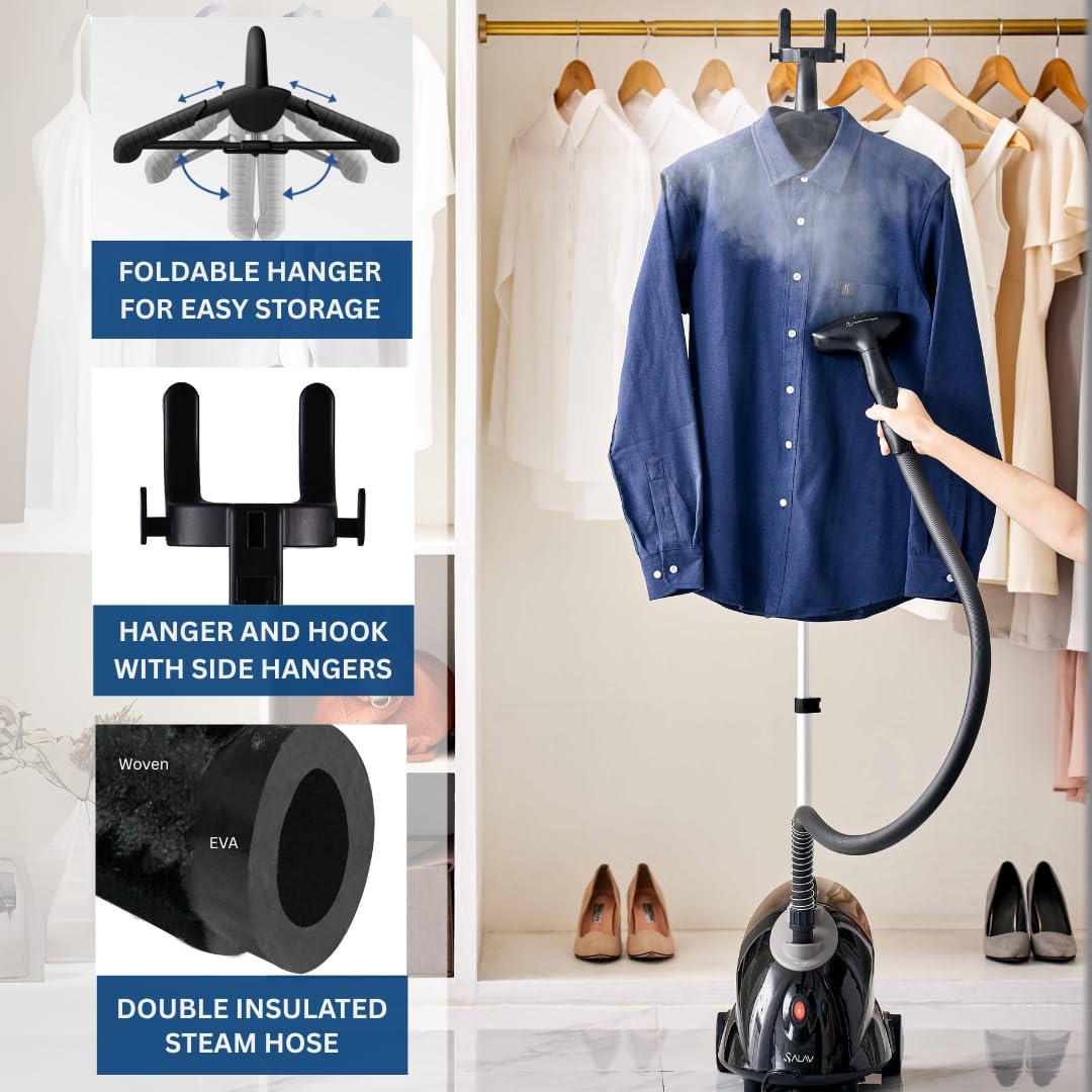 SALAV GS18-DJ Standing Garment Steamer with Smart Auto-Off, Wheels for Easy Movement, 1.8L Water Tank for 1hr Continuous Steamin