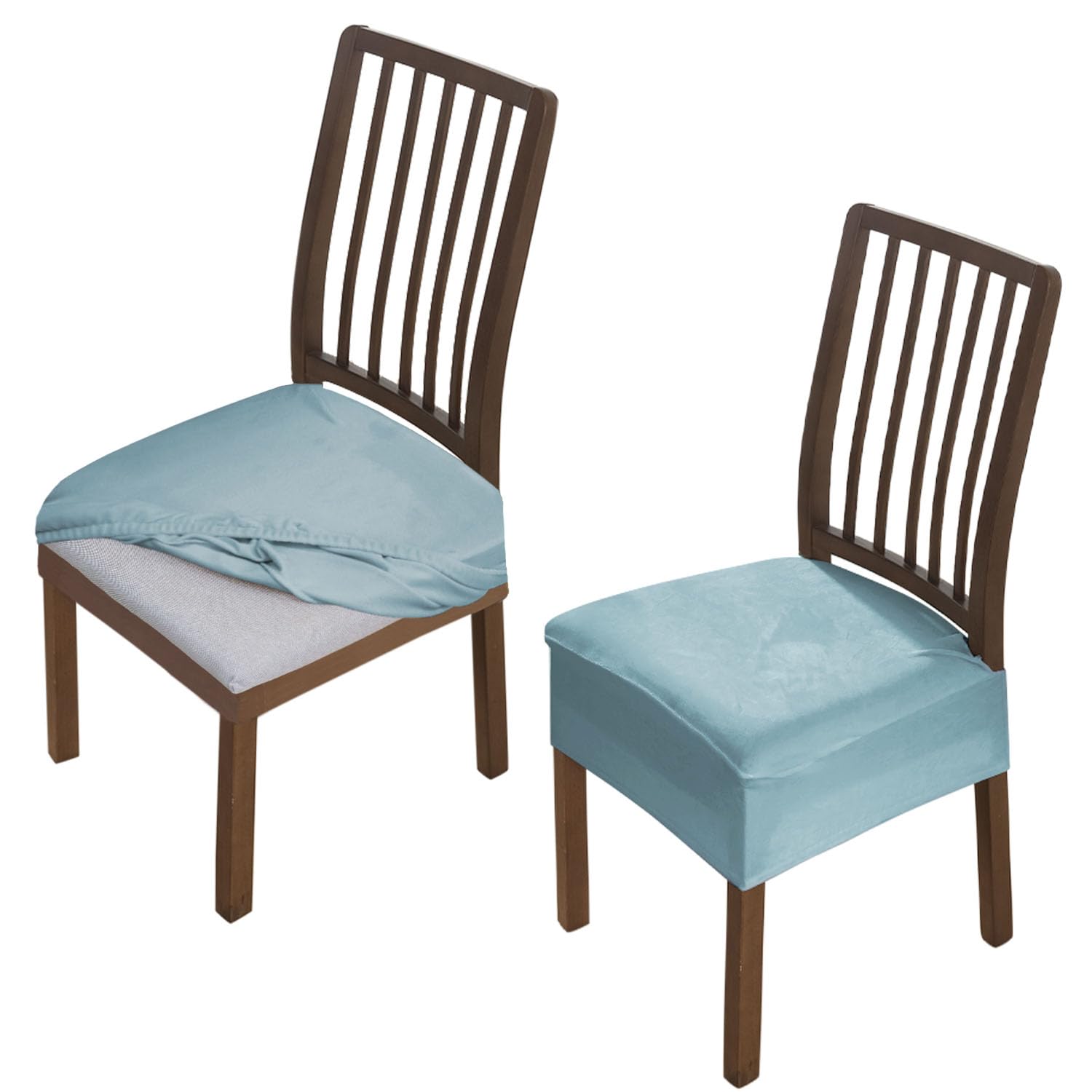 Hokipo Original Velvet Seat Cover For Chair, Stretch Fitted, Removable Washable Furniture Protector Slipcovers, Set Of 2, Sky Bl