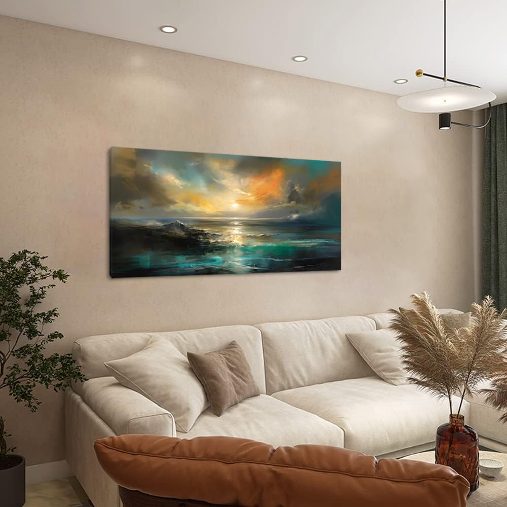 Lasdel Ocean Sunset Landscape Canvas Wall Art For Living Room Bedroom Home Decoration, Beautiful Nature Scenery Oil Painting Pri