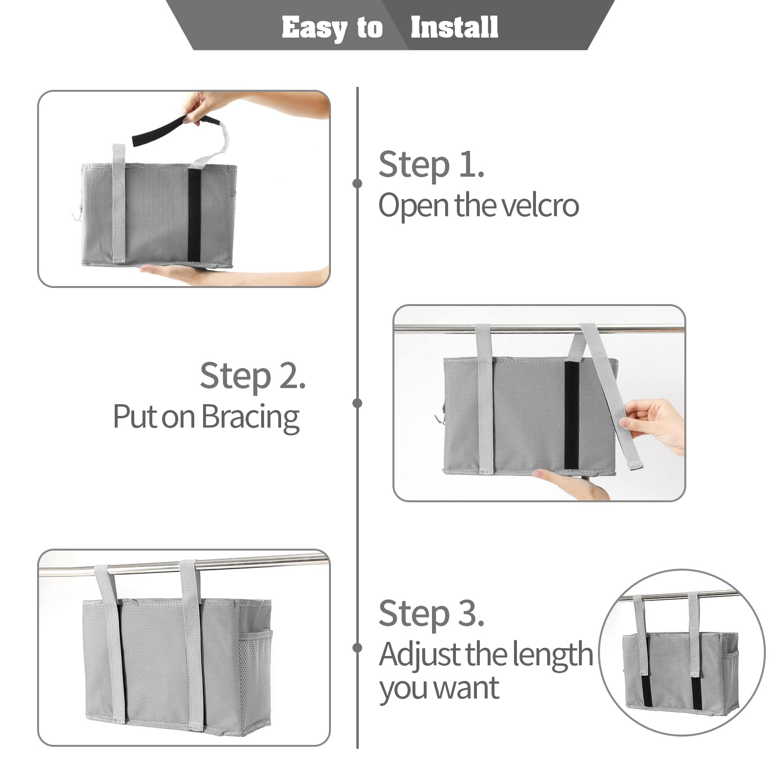 Bunk Bed Organizer, Bedside Caddy Hanging Bed Organizer Storage Bag with 4 Pockets and 2 Hooks, for College Dorm Rooms Bed, Hosp