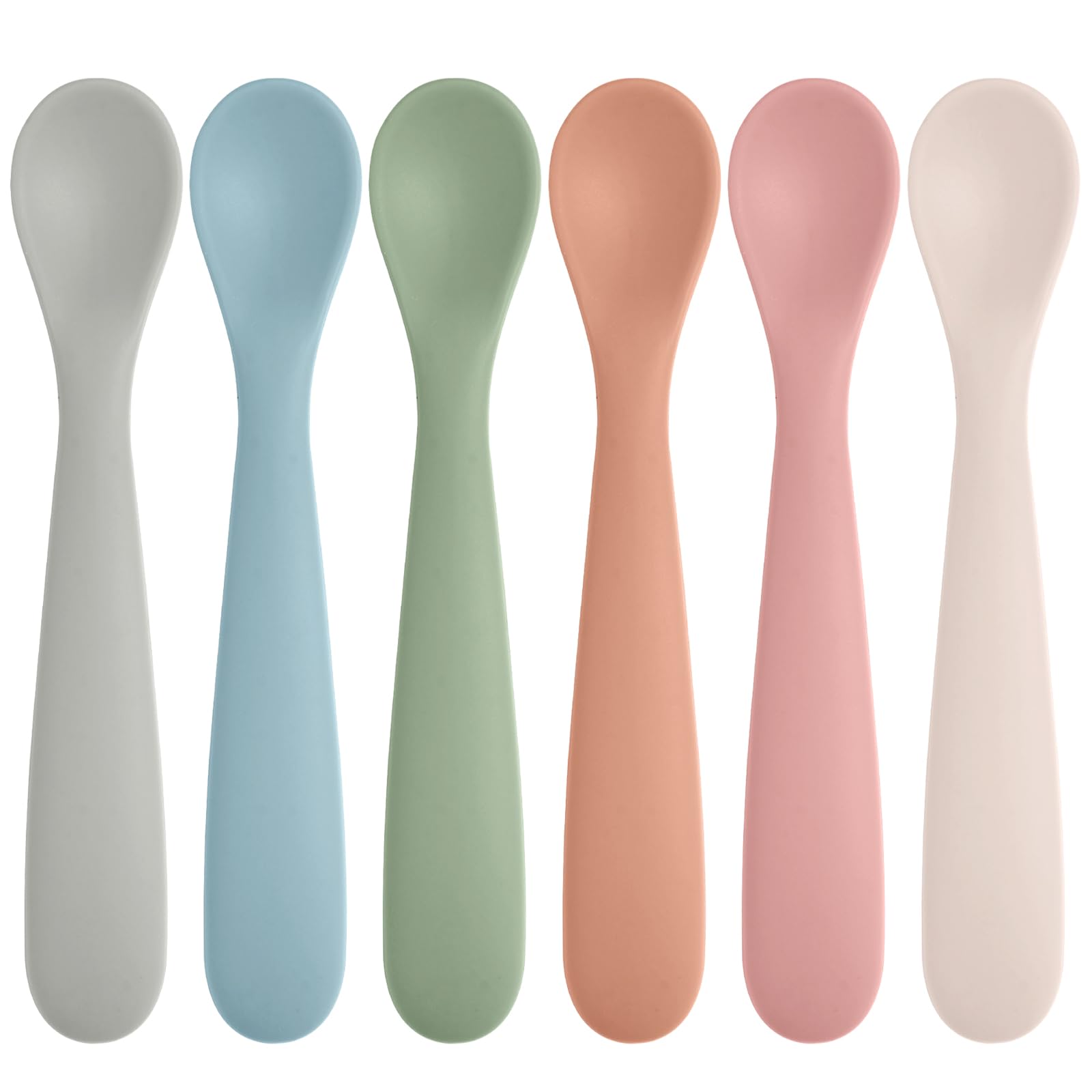 Eascrozn 6 Pack Silicone Baby Spoons, Baby Spoons Self Feeding 6 Months+, BPA Free, Soft Tip Baby Utensils Feeding Spoon, Baby L