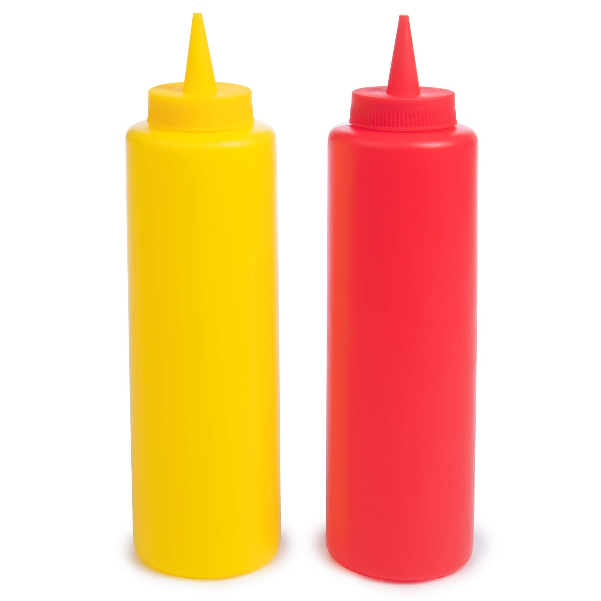 Ketchup And Mustard Squeeze Bottle Combo Pack | 2-Pack 16-Oz Red & Yellow Plastic Kitchen Table Condiment Squirt Dispensers | Re