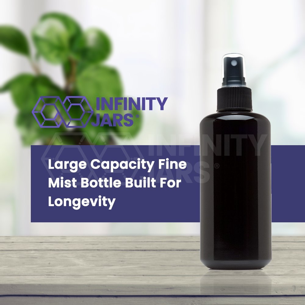 Infinity Jars 200 Ml (6.7 Fl Oz) Black Ultraviolet Glass Fine Mist Spray Bottle Cleaning Products Refillable Containers Homemade