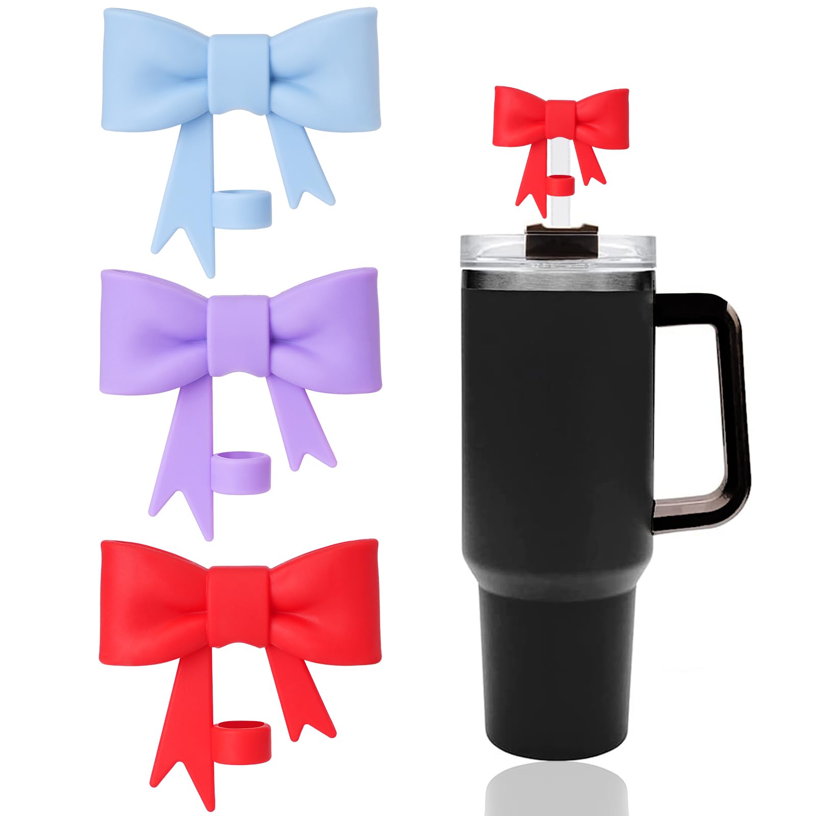 Yayayoung Classic Bow Straw Covers Cap Toppers Compatible With Stanley 30&40 Oz Tumbler Cups,Reusable Cute Silicone Straw Lids P