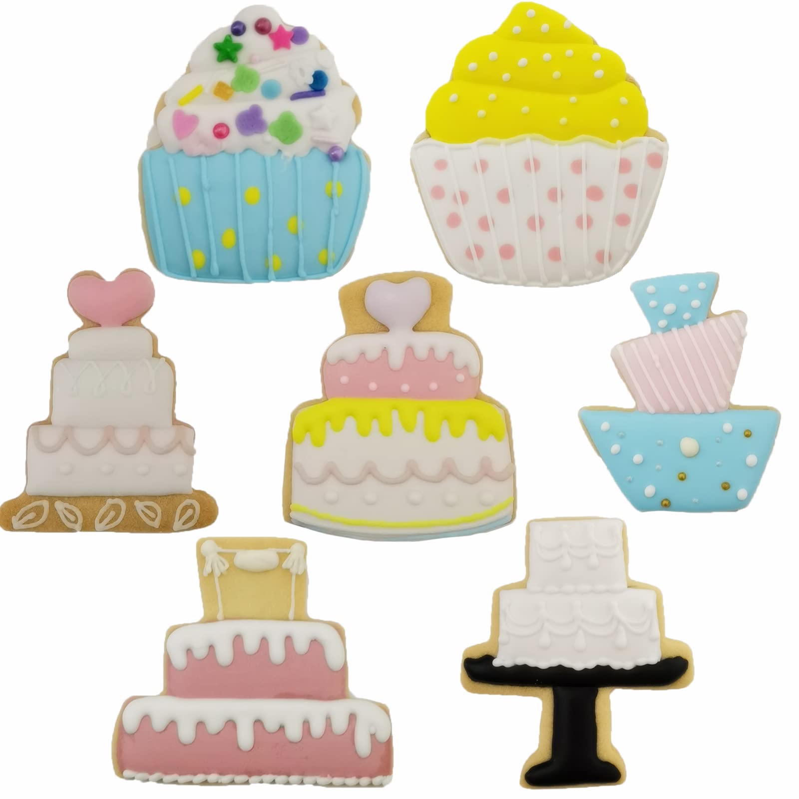 Cake Shaped Cookie Cutters Set Of 7 Pcs, Stainless Steel Cupcake/Birthday Cake/Wedding Cake Series Fondant Cutter Molds Baking D