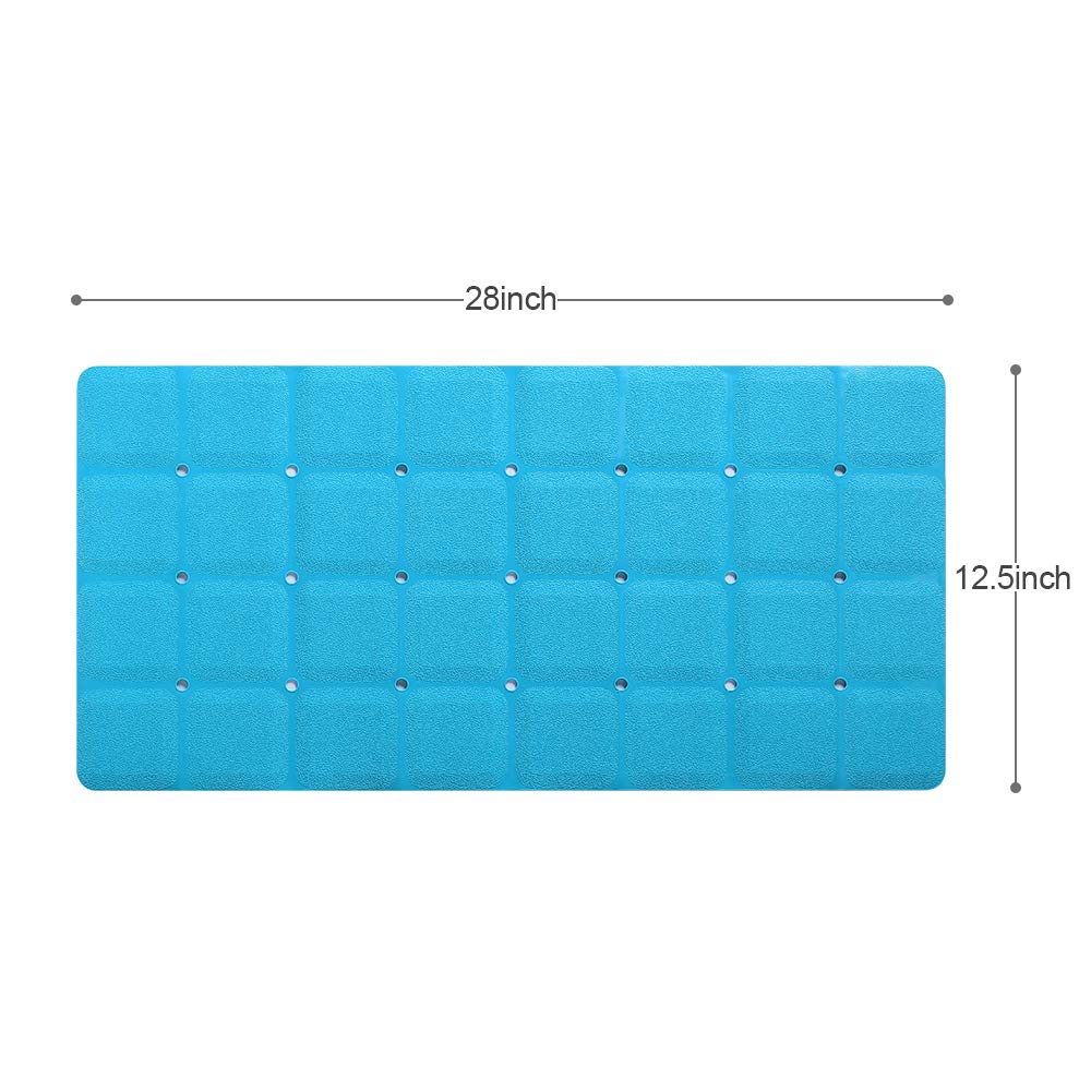 Webos Foldable Non-Slip Silicone Bath Mat, 28"x14", Blue, No Suction Cups for Textured & Reglazed Tubs