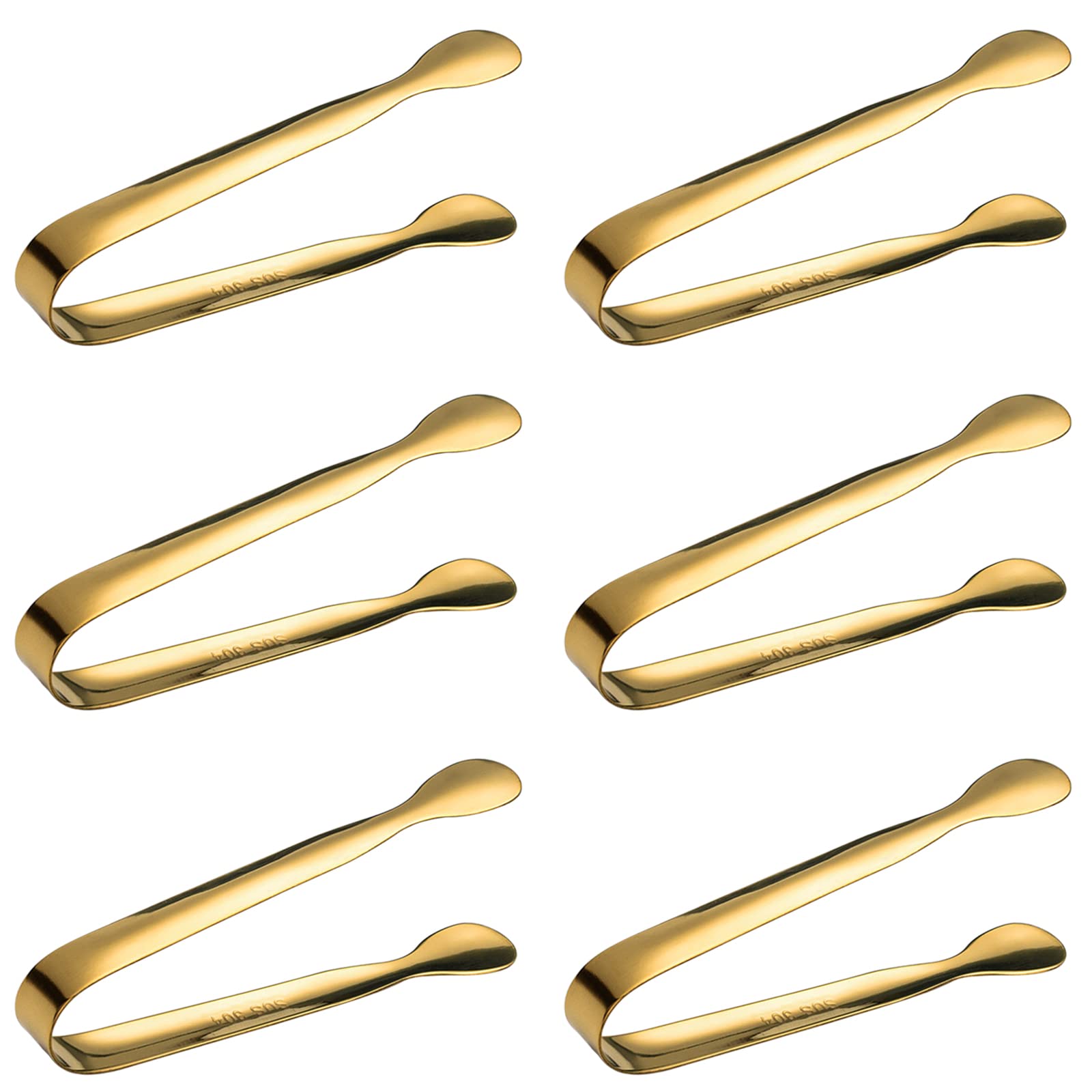 6 Pieces Mini Ice Tongs Sugar Tongs, Gold Stainless Steel Small Serving Tongs For Appetizers, Desserts, Coffee, Tea Party, Bar