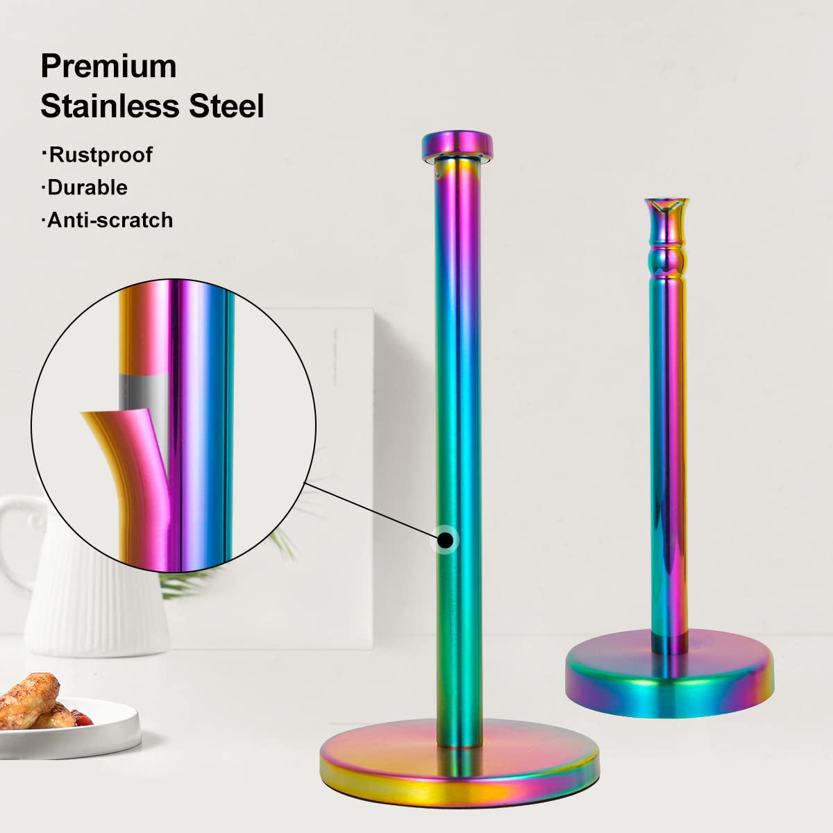 Paper Towel Holder Countertop Rainbow Kitchen Roll Holder, Stainless Steel Paper Towel Holder Stand With Weighted Base Non Slip