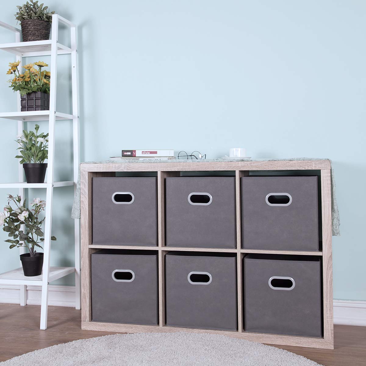 Max Houser Fabric Storage Bins Cubes Baskets Containers With Dual Plastic Handles For Home Closet Bedroom Drawers Organizers (Ca