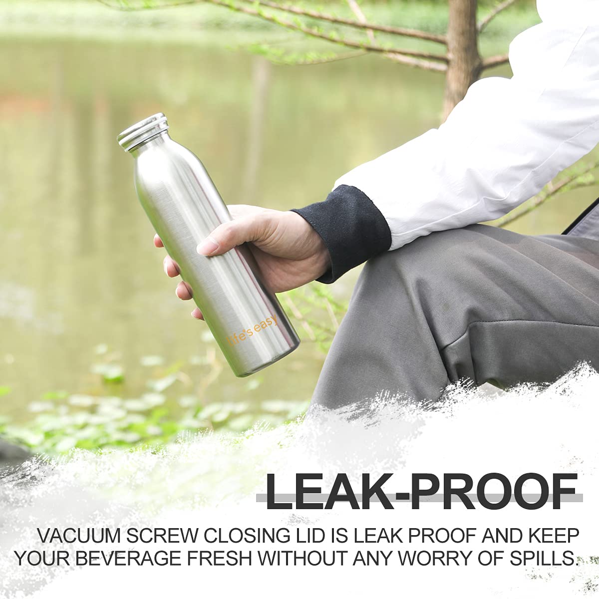 Life'S Easy 20 Oz Stainless Steel Water Bottle - Double Wall Vacuum Insulated Water Bottle - Leak Proof Insulated Thermal Bottle