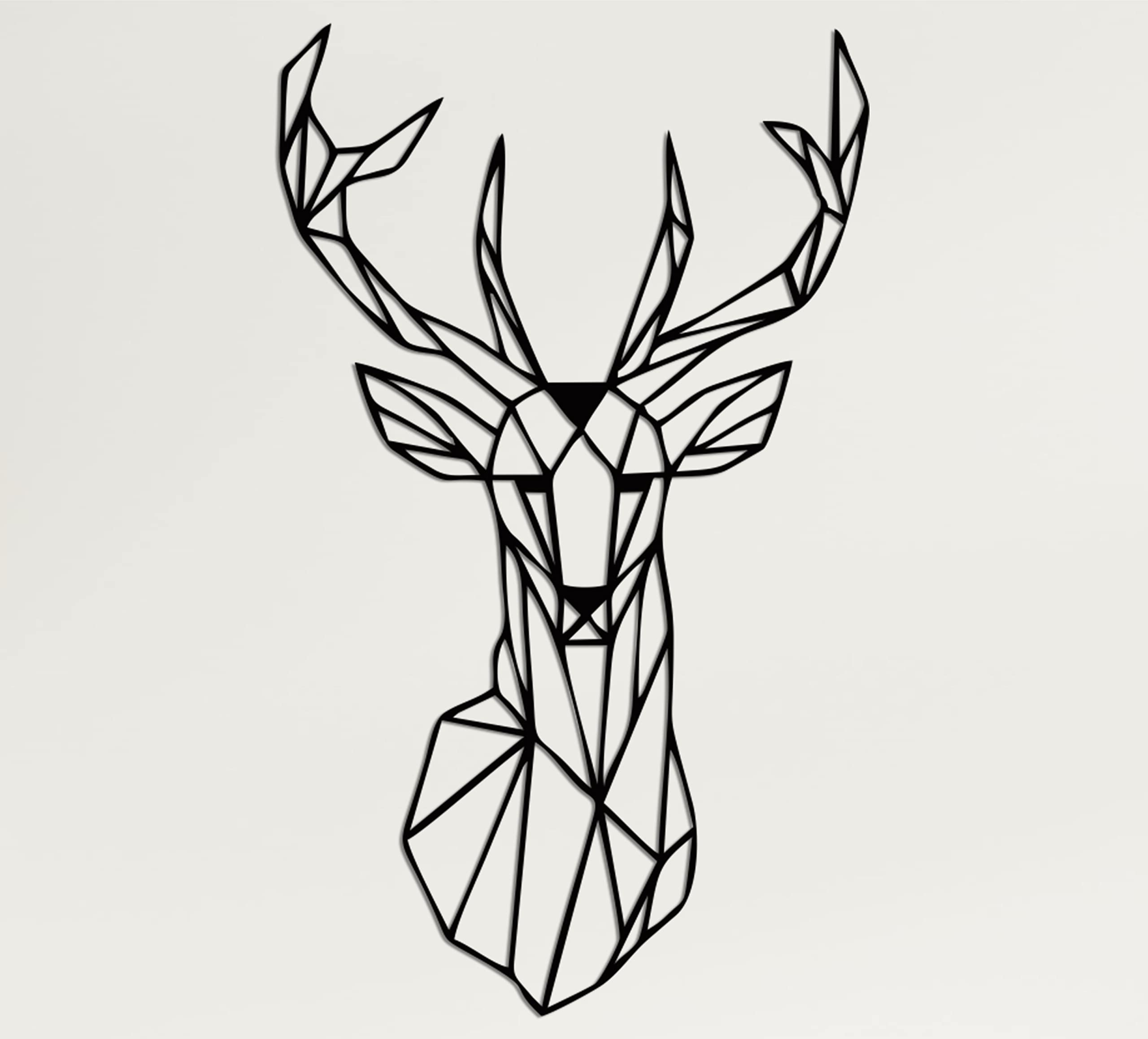 DEKADRON Metal Wall Art Geometric Deer Head Metal Deer Head with Antlers Wall Silhouette (56 x 90 cm)