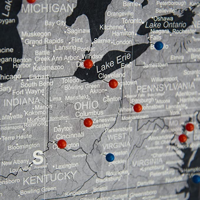 Push Pin Usa Map Board - With Push Pins To Mark Usa Travel - Handmade In Ohio, Usa - Design: Modern Slate (48'' X 32'')