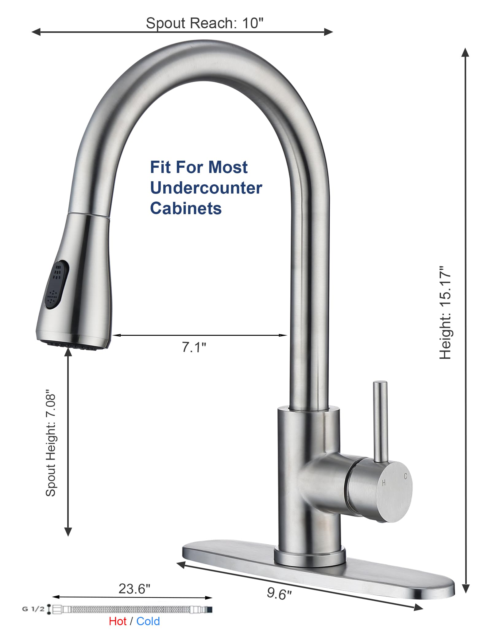 Kitchen Faucet With Pull Down Sprayer- Brushed Nickel Sink Faucets, 360 Swivel Single Handle High Arc Stainless Steel, Commercia