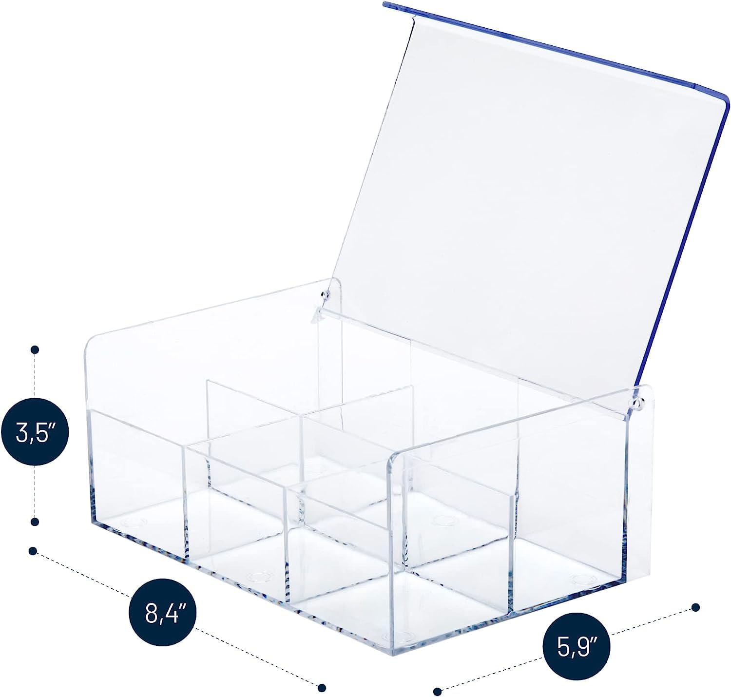 Royalhouse Acrylic Tea Bag Holder Storage Organizer, (Pack Of 3) 6 Compartment Bpa Free Clear Plastic Tea Box With Lid, Multi-Pu
