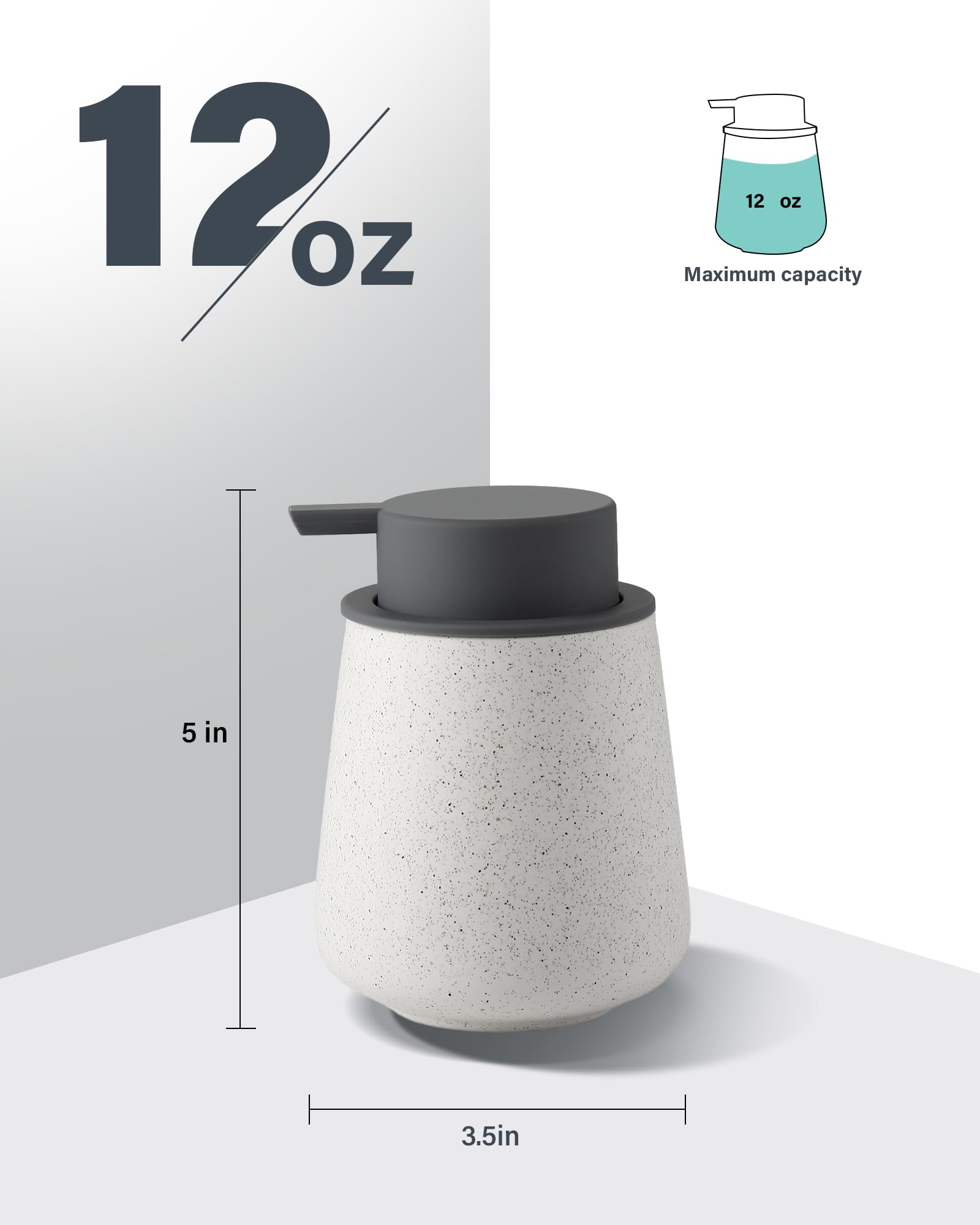 Foam Hand Soap Dispenser - 12 Oz Bathroom Lotion Hand Pump Dispenser, Ceramic Foaming Soap Dispenser With Grey Removable Pump Fo