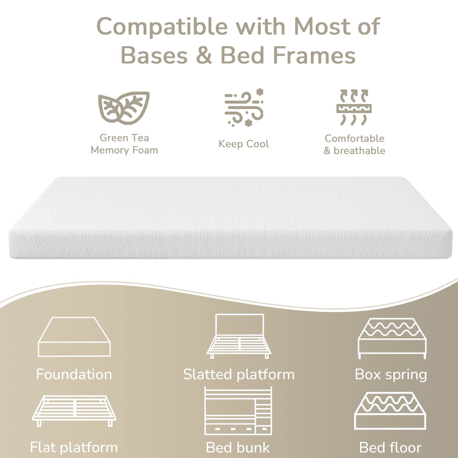 5 Inch Memory Foam Mattress Cooling Gel Green Tea Infused Mattress Medium Firm Mattresses Fiberglass Free/CertiPUR-US Certified/Bed-in-a-Box/Pressure Relieving King Size White