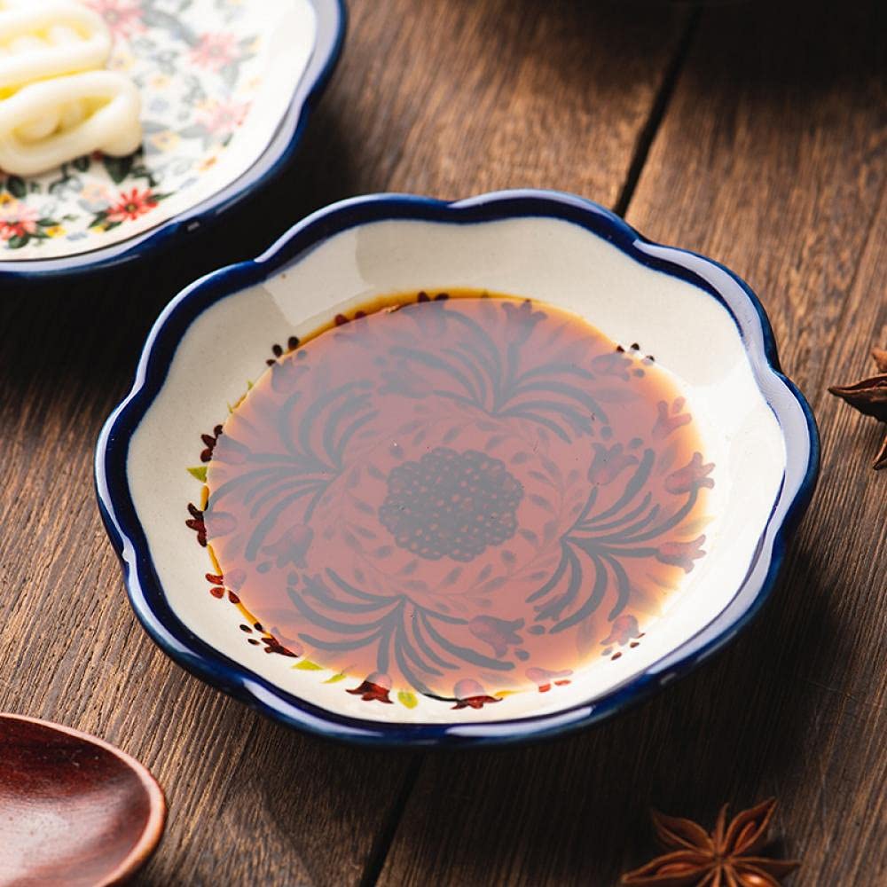 Sizikato 4Pcs Porcelain Appetizer Plate, 4-Inch Snack Plate Sauce Dipping Saucer, Exotic Flower Pattern