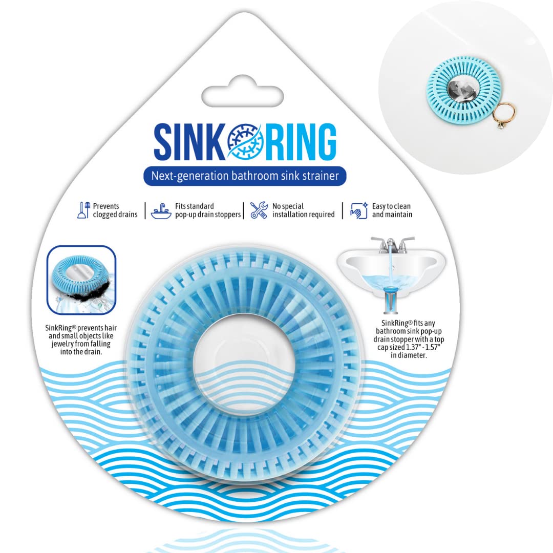 Sinkring The Ultimate Bathroom Sink Drain Protector Hair Catcher/Strainer/Snare (Aqua)