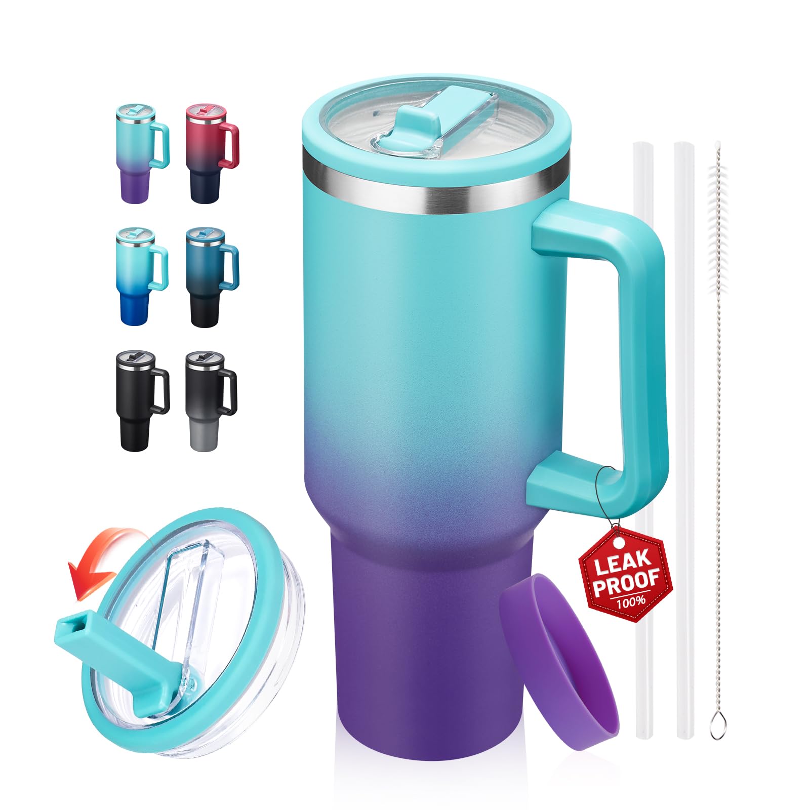 ICIOI 40 oz Tumbler with Flip Straw & Handle, Stainless Steel Water Bottle