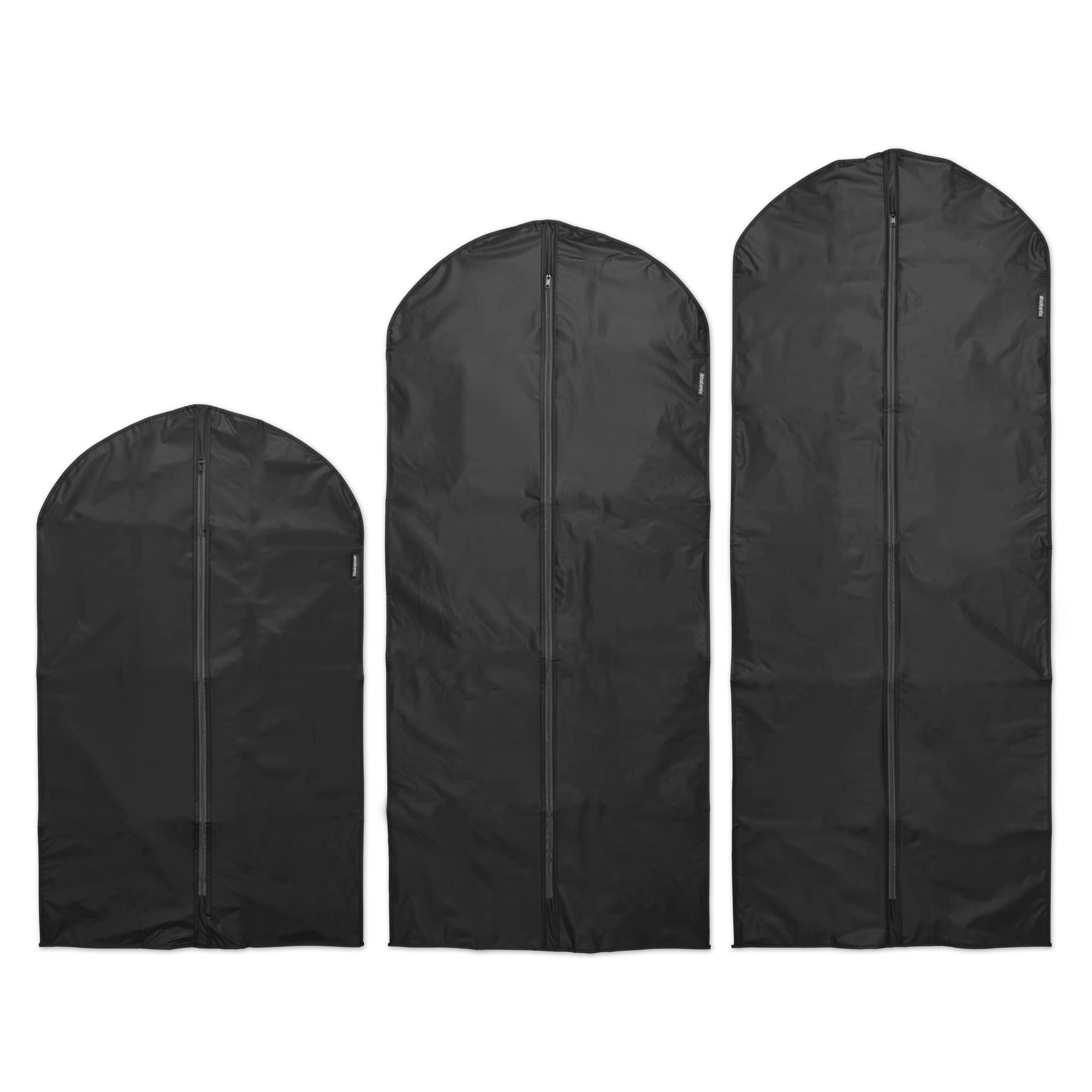 Brabantia 3 Pack L,M,XL Hanging Clothes Protector Bags (Black) Garment Covers for Closet Storage, Fits Suits Shirts Long Coats D