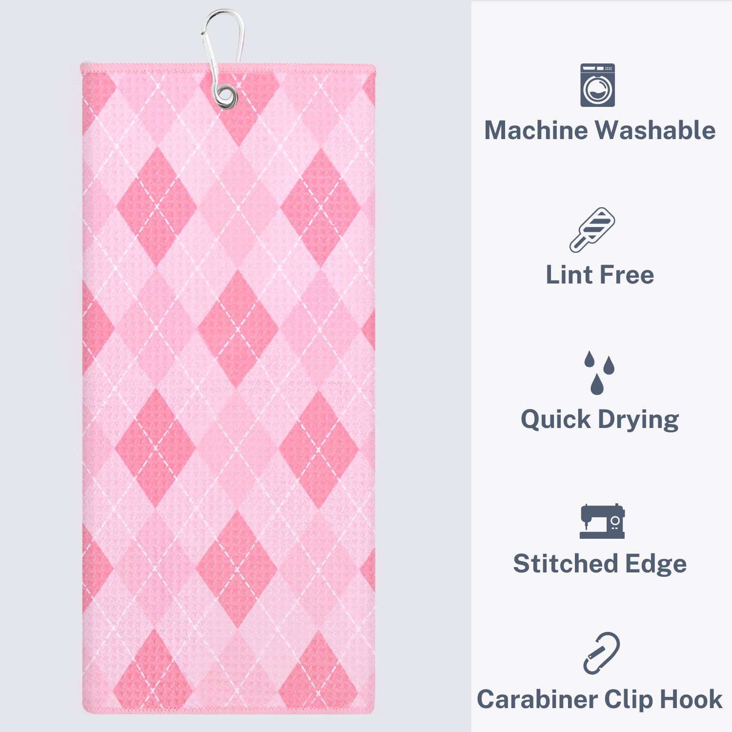 Argyle Plaid Golf Towel with Clip for Women and Men  Microfiber Waffle and Ball Towels  Set of 2