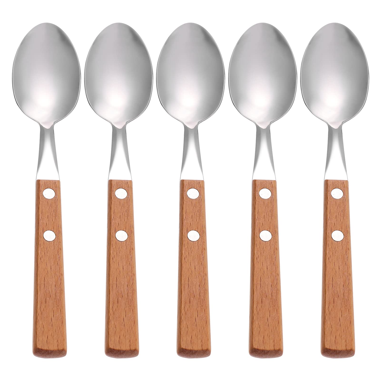 Hemoton 5Pcs Stainless Steel Coffee Spoons Wood Handle Tea Spoons Dessert Ice Cream Cake Tasting Spoon Dinner Spoon For Home Kit