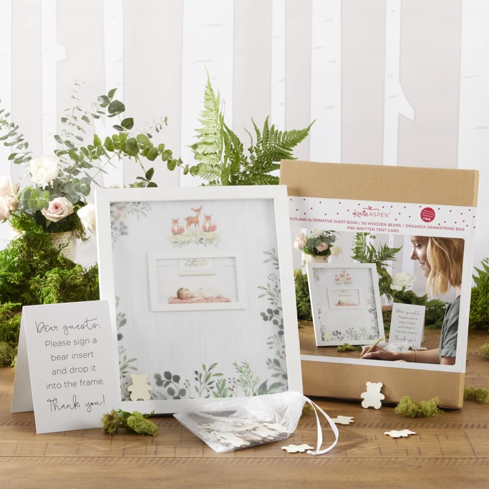 Kate Aspen Woodland, One Size, Baby Shower Guest Book Alternative With Wooden Teddy Bear Inserts