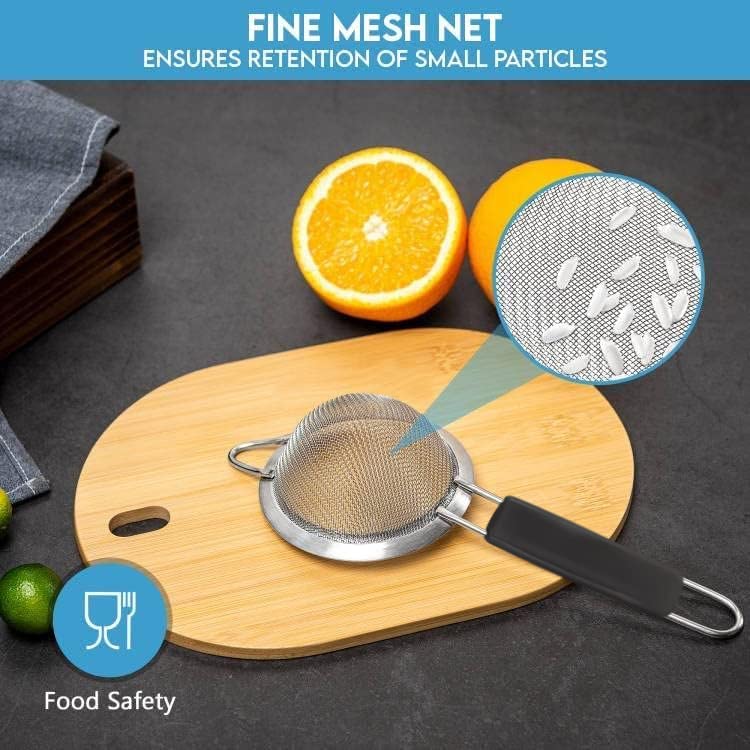 Kafoor Fine Mesh Strainer - 3.4 Inch Round Sieve - Tea Strainers For Loose Tea, Coffee Strainer, Food Strainer, Juice Strainer,
