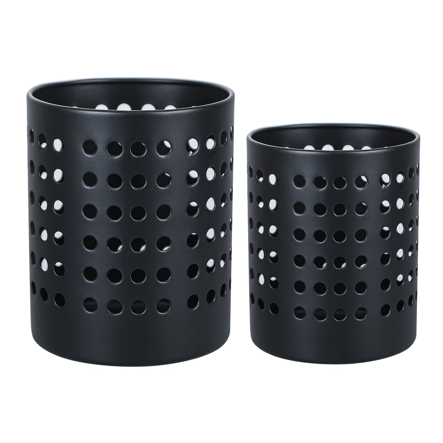 Ksendalo Round Black Metal Utensil Holder Set Of 2 - Caddy & Organizer For Drying Cooking Spoons, Spatulas, And Silverware - Ess