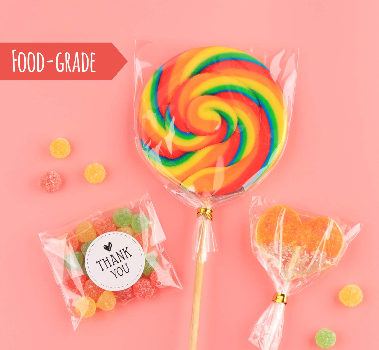 200Pcs Candy Treat Bags 4'' X 6'' Clear Cellophane Bag& 2.8'' X 4'' Small Treat Bags With Ties, Thickening Plastic Party Favor B