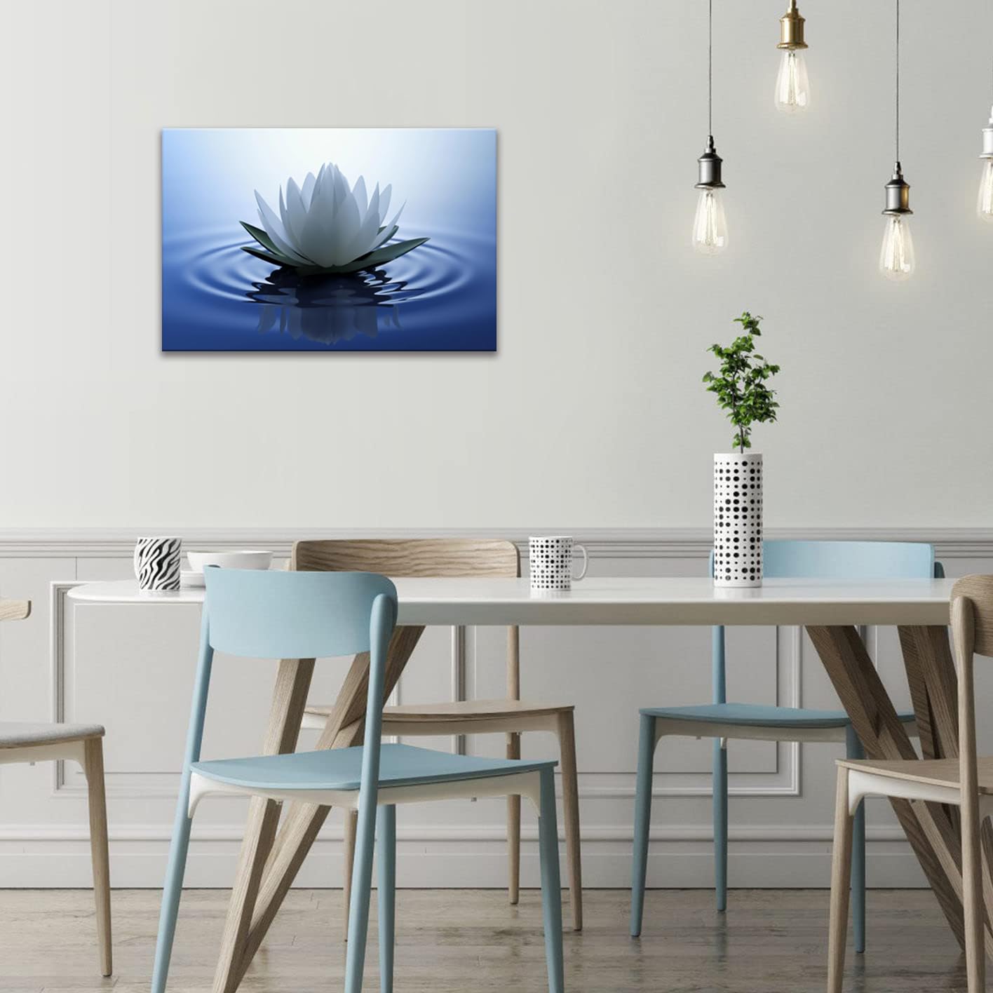 White Lotus Wall Art Canvas Pictures Print Spiritual Meditation Artwork Poster For Yoga Room Bathroom Zen Spa Photo Decor Framed