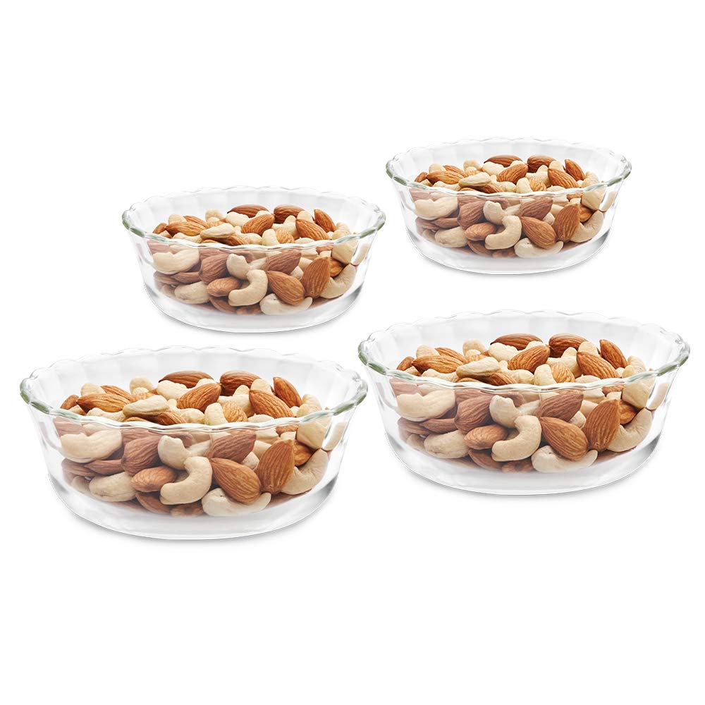 Borosil Glass Solid Serving Bowls, Oven & Microwave Safe Bowls, Set Of 4 (430 Ml Each), Borosilicate Glass, Clear