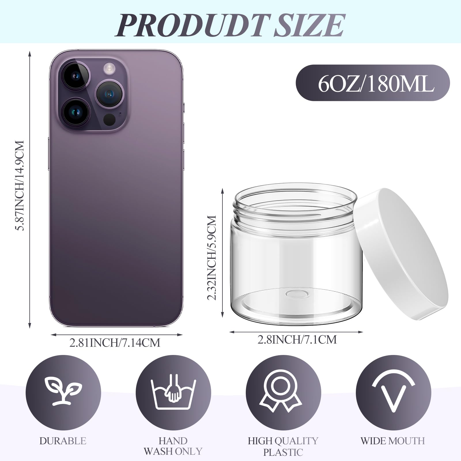 Patelai 16 Pack 6 Oz Empty Slime Container Jars With Lids Round Clear Plastic Jars Wide Mouth Refillable Storage Organizer For S