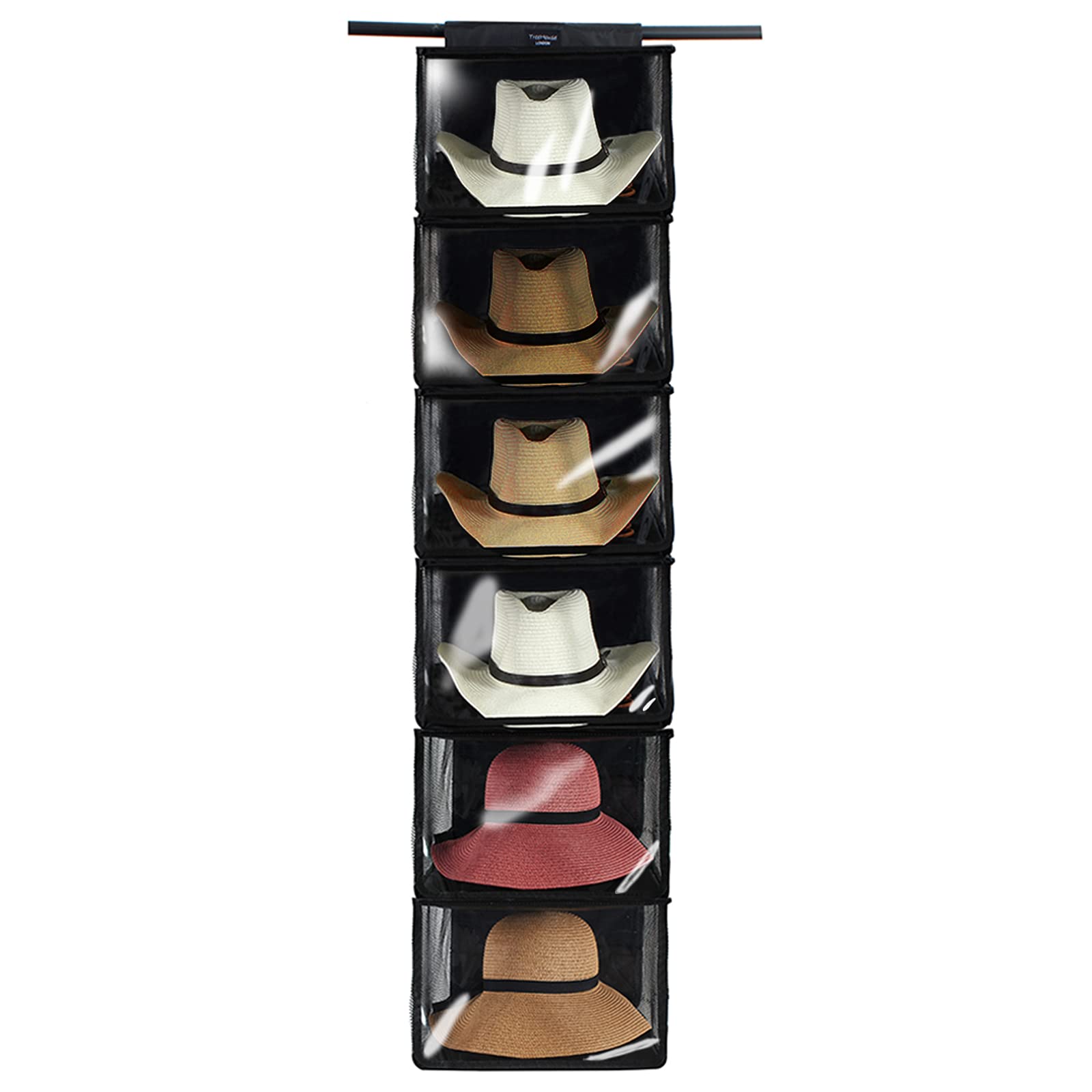 Treehouse London Cowboy Hat Rack Storage With Dust Cover - Xl 6 Shelf Hanging Hat Organizer For Men And Womens Closets - Hanging